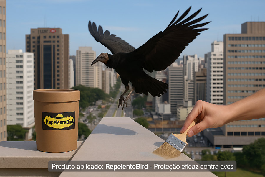 Aplicação da Tinta Incolor RepelenteBird com pincel em cobertura com urubu